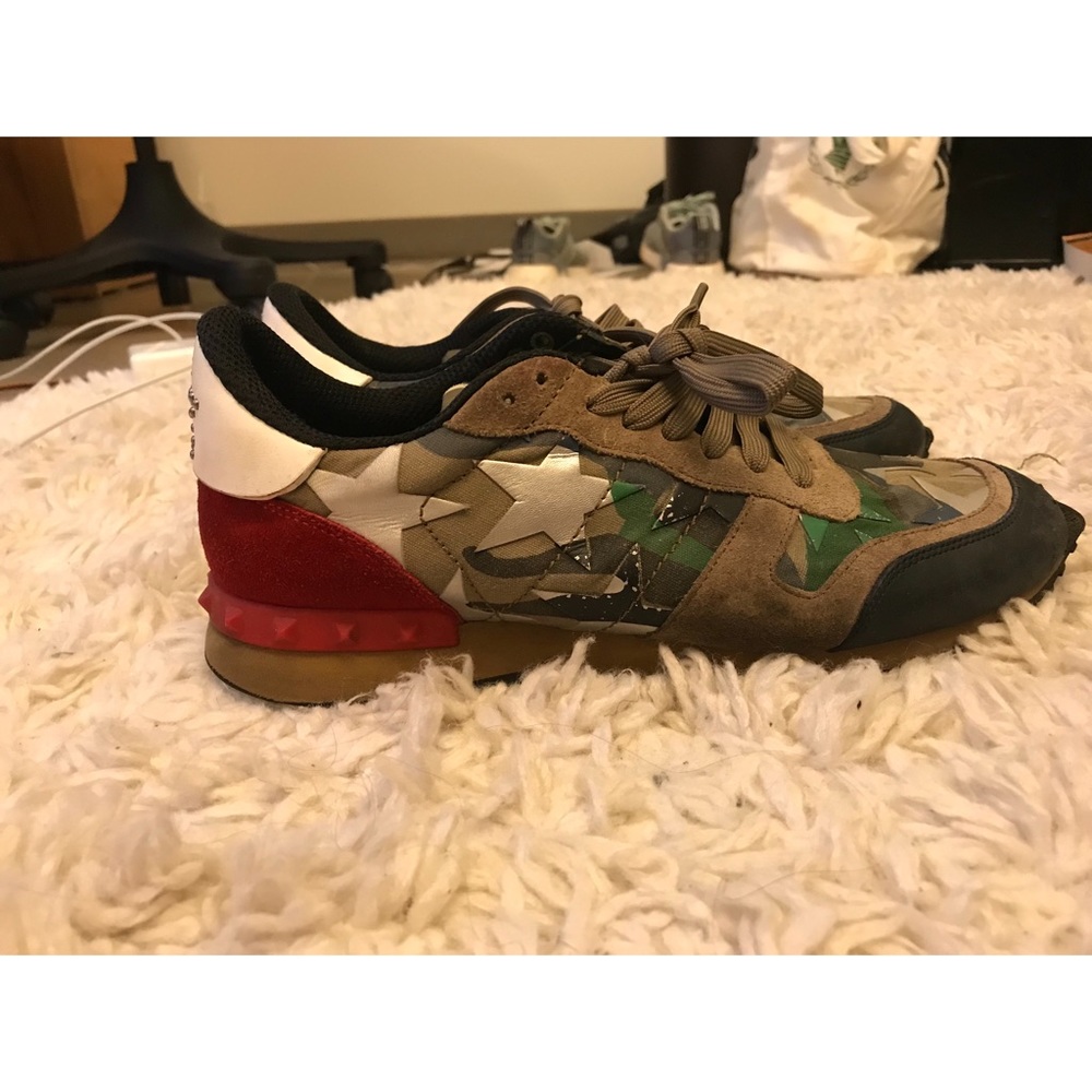 Green Valentino Camo Rockstud Runner Sneakers